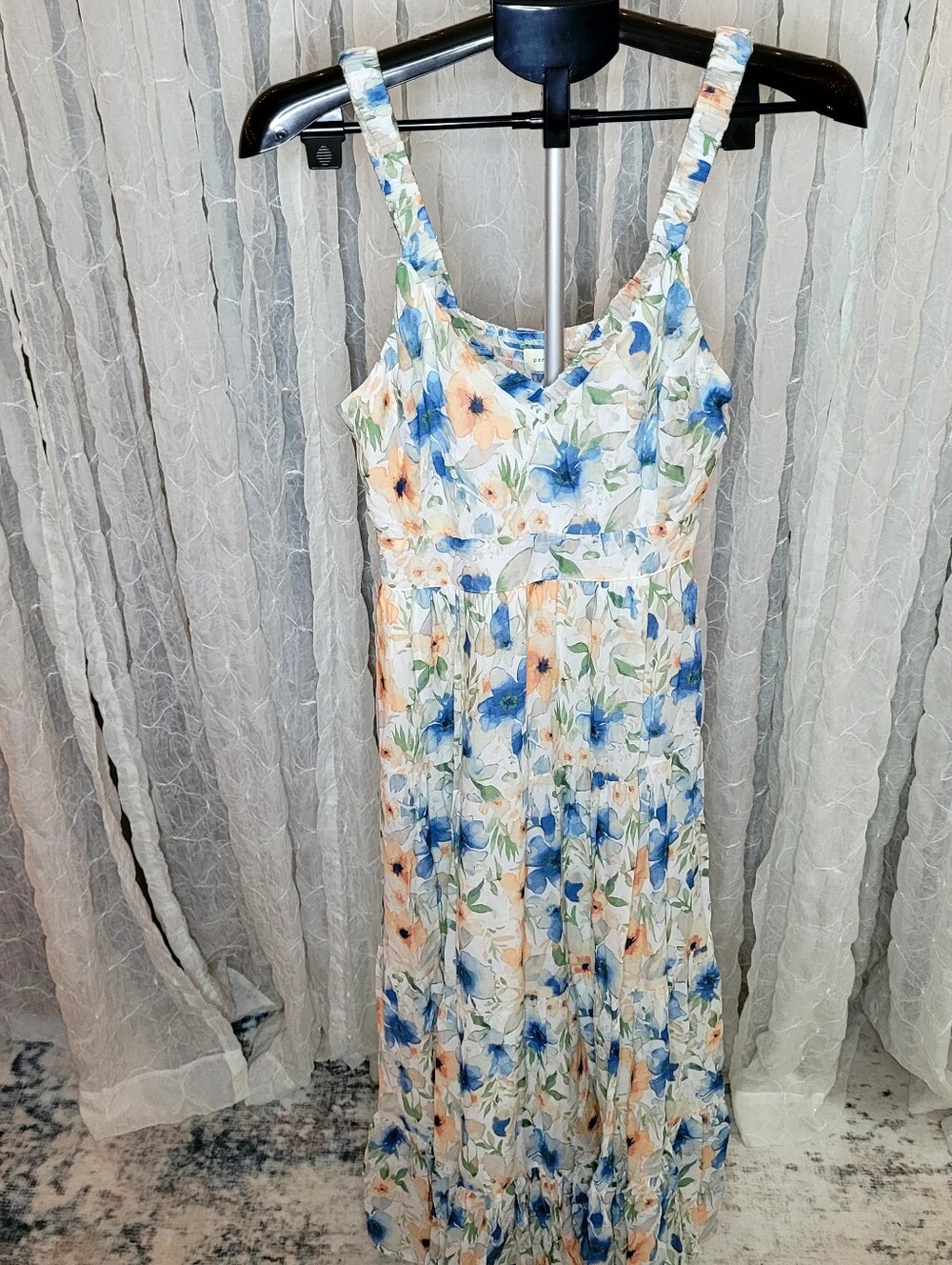 Penelope Rose Floral Tiered Tank Smocked Maxi Dress L Boho Cottagecore